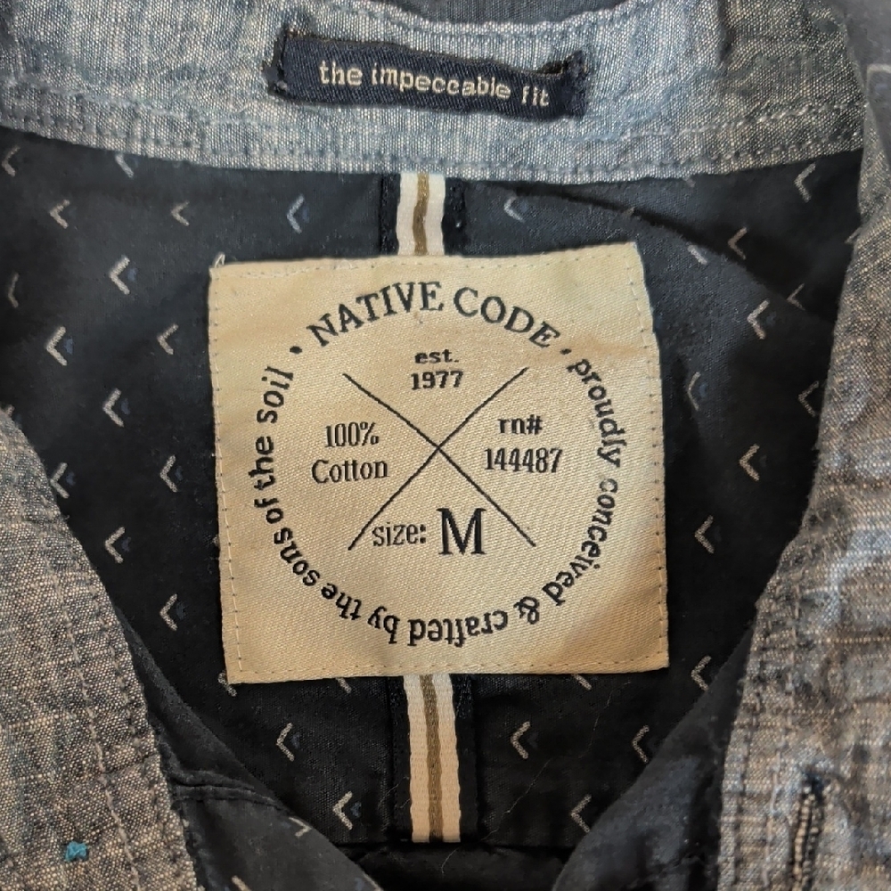 Native Code Short Sleeve Button Up Shirt Black Pr… - image 2